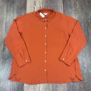 J. Jill Women's Campari Button Down Shirttail‎ Crepe Long Sleeve Top Size Lg NWT